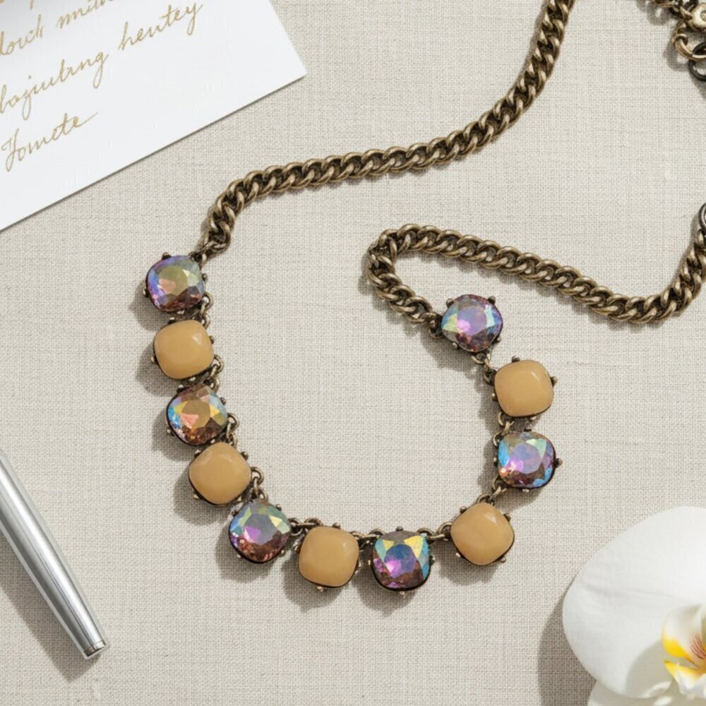 Vintage J. Crew "Brulee" Aurora Borealis & Crystal Statement Necklace